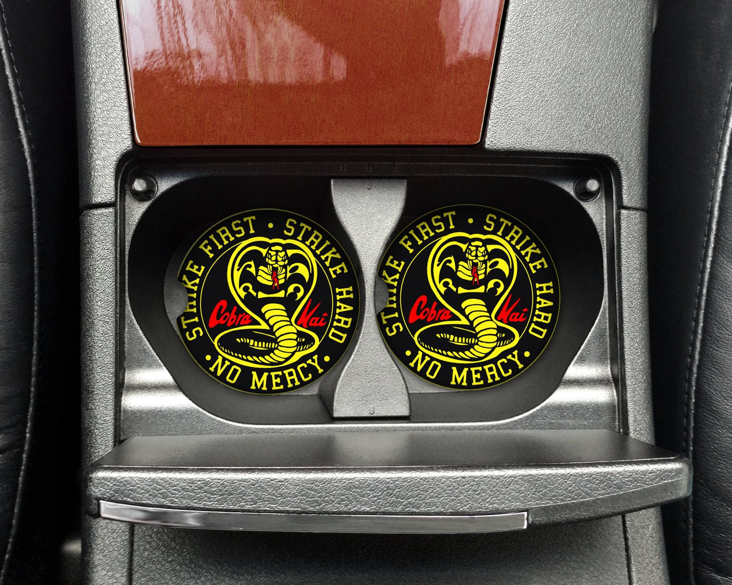 Cobra Kai Car Coasters - Ceramic 2-PK, Durable Drink Drink Coasters for Cars, Perfect Gift for Cobra Kai Fans & Collectors