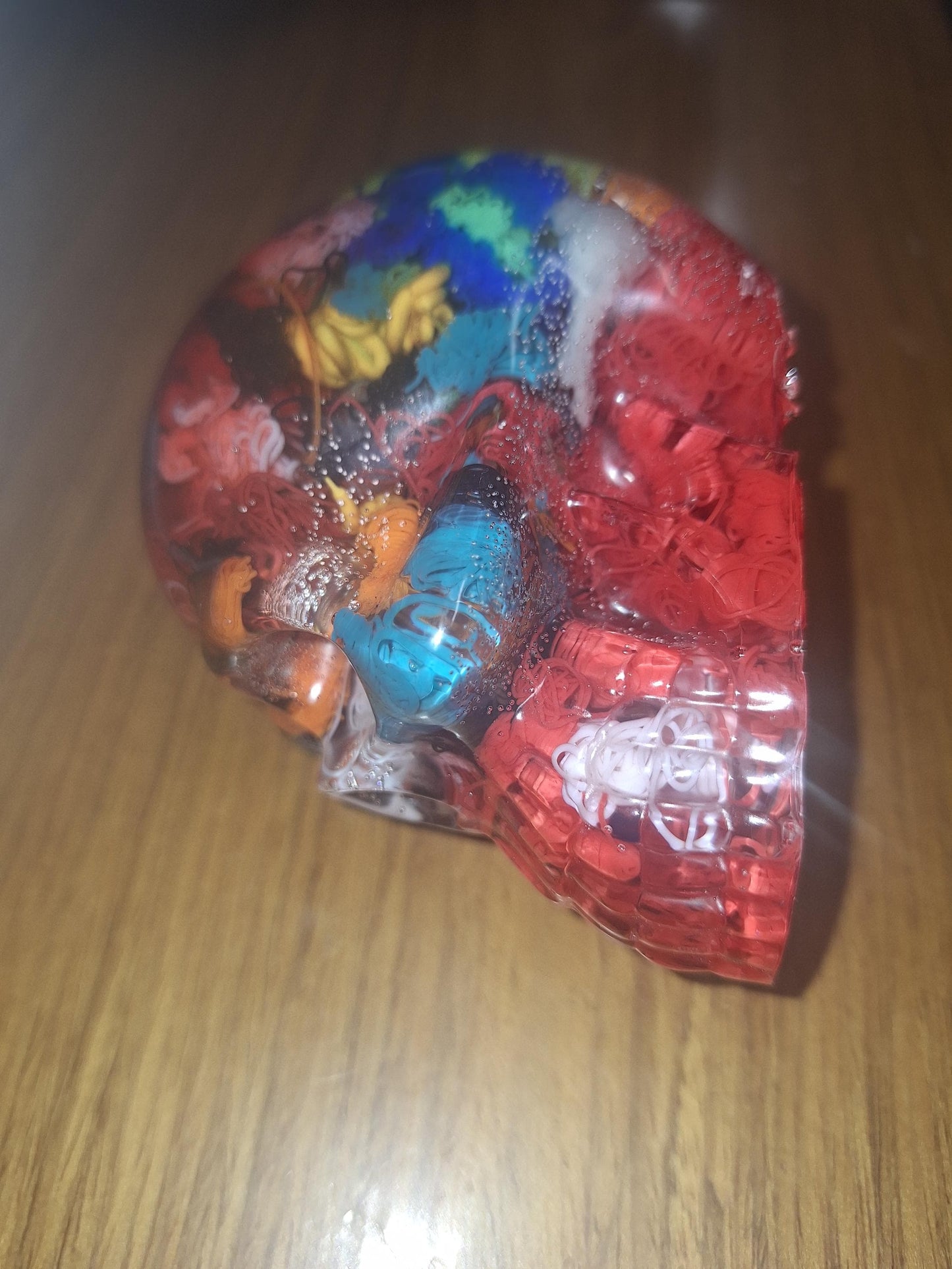 Unique Skull 3D Filament Resin Paper Weight cork pad - Unique 3D Printed Poop Filament Display Piece for Home Decor & Gifts. 1-of-a-kind.