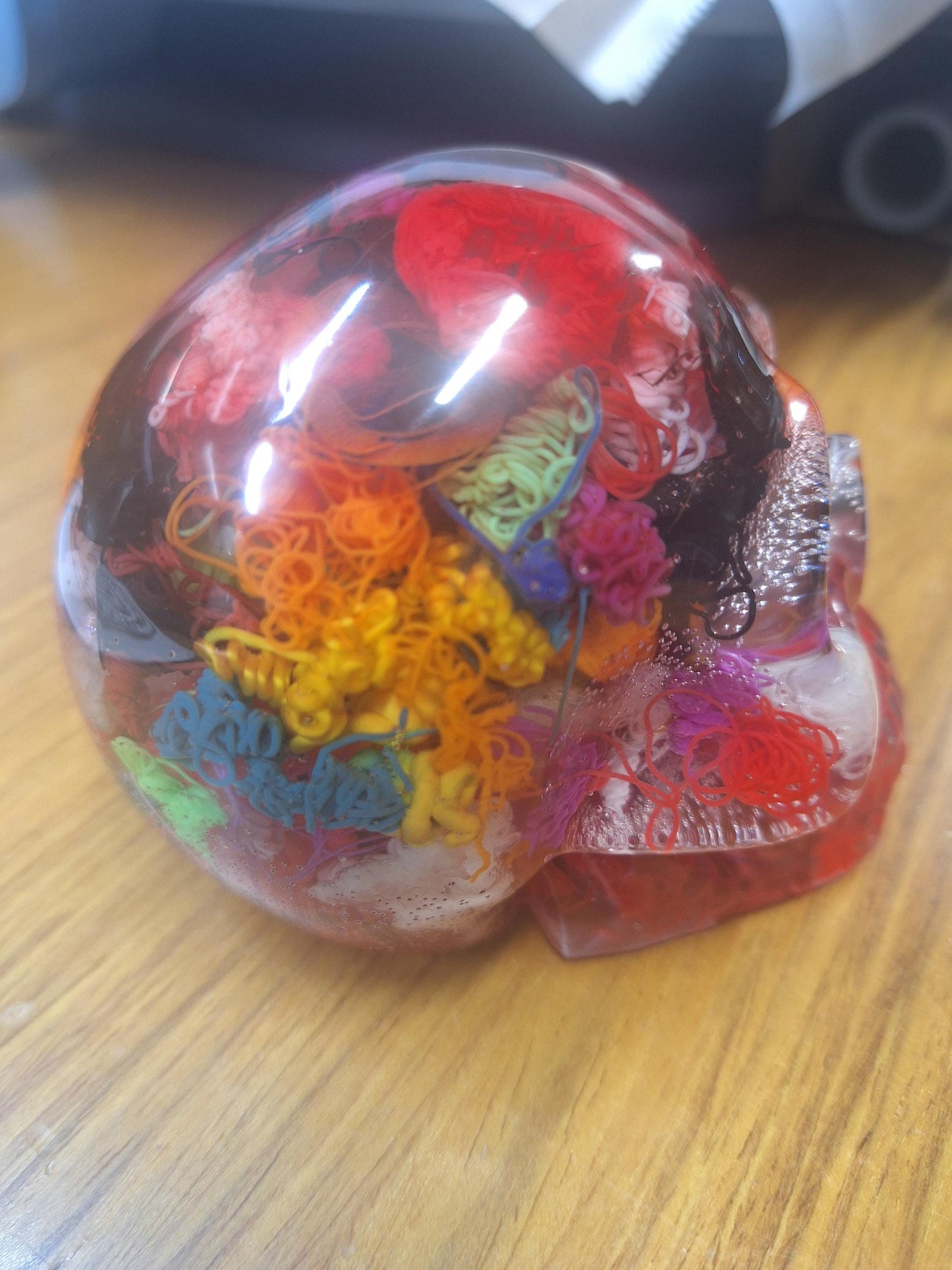 Unique Skull 3D Filament Resin Paper Weight cork pad - Unique 3D Printed Poop Filament Display Piece for Home Decor & Gifts. 1-of-a-kind.