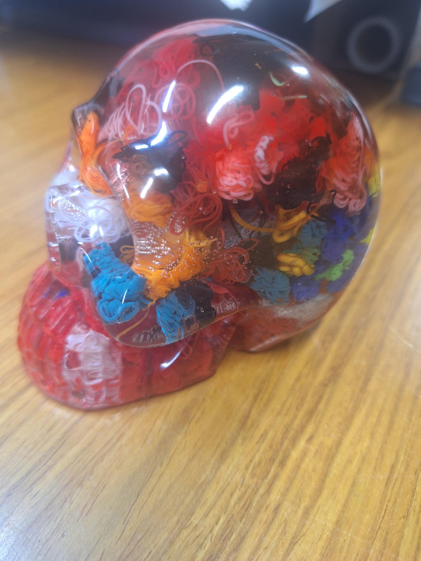 Unique Skull 3D Filament Resin Paper Weight cork pad - Unique 3D Printed Poop Filament Display Piece for Home Decor & Gifts. 1-of-a-kind.