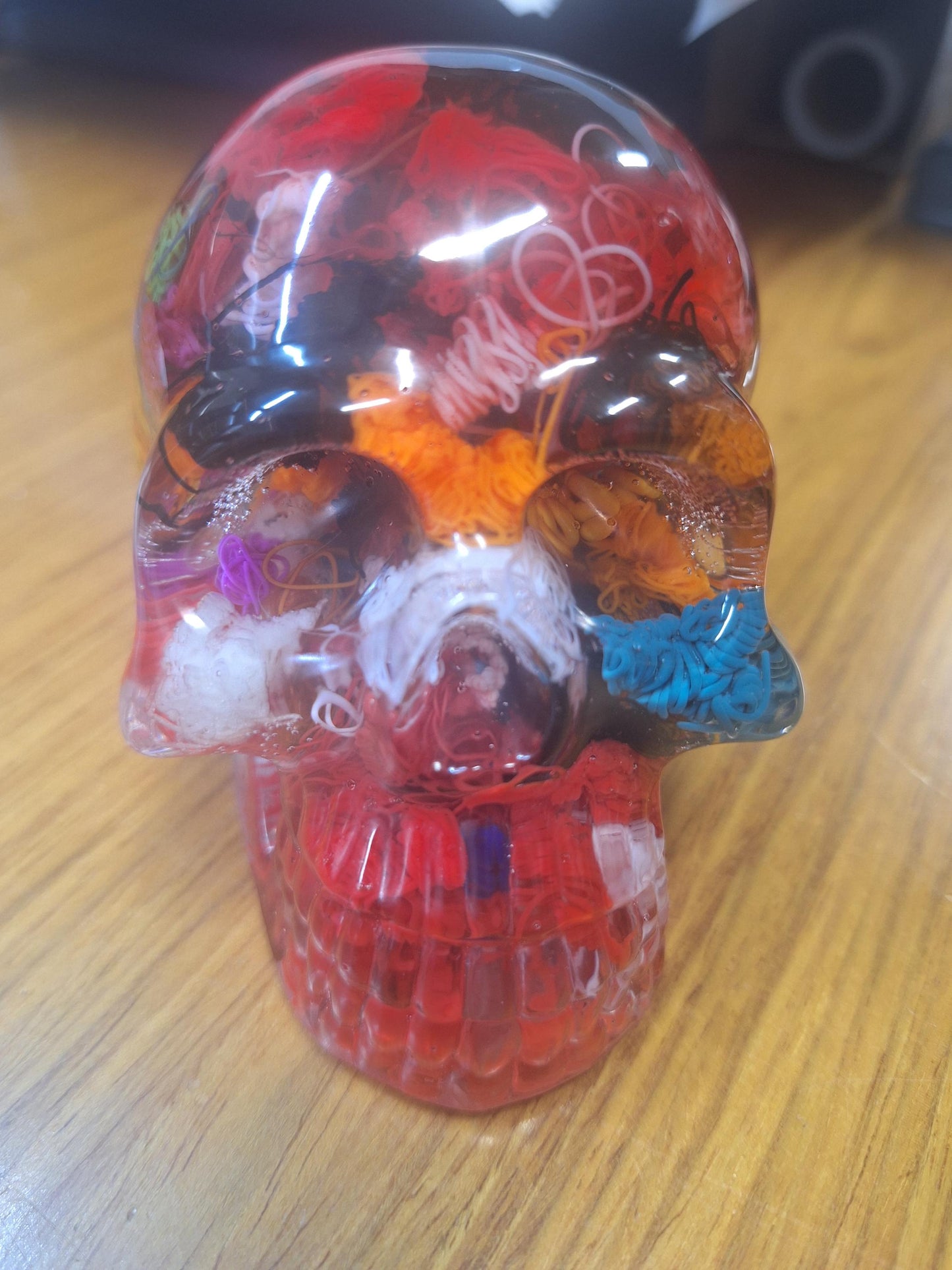 Unique Skull 3D Filament Resin Paper Weight cork pad - Unique 3D Printed Poop Filament Display Piece for Home Decor & Gifts. 1-of-a-kind.