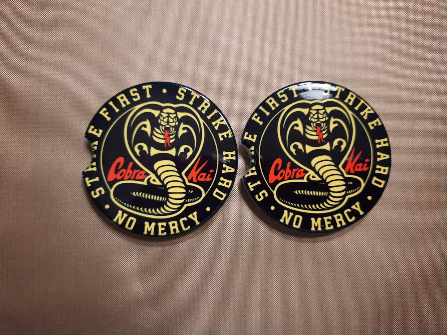 Cobra Kai Car Coasters - Ceramic 2-PK, Durable Drink Drink Coasters for Cars, Perfect Gift for Cobra Kai Fans & Collectors