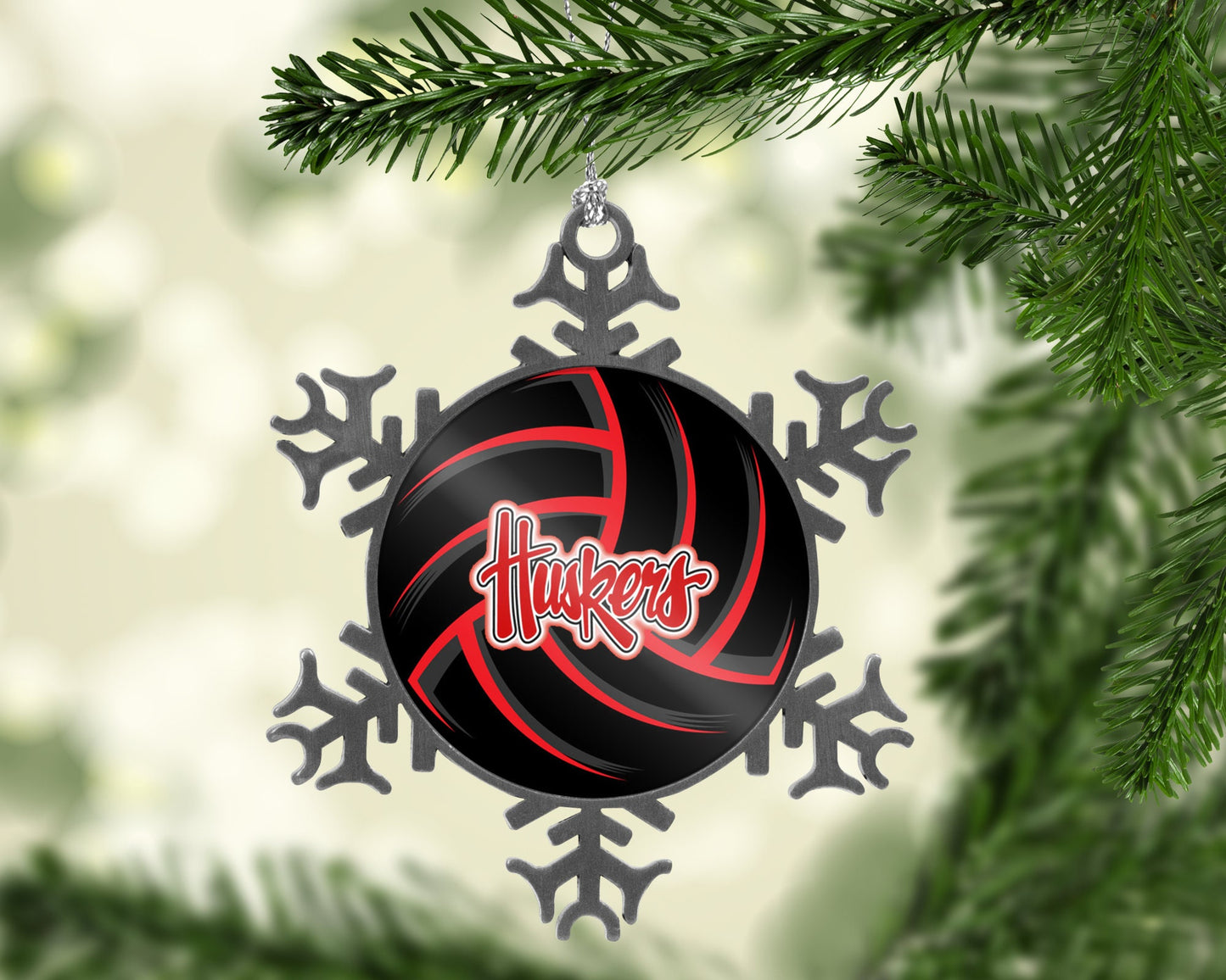 Husker Volleyball Pewter Snowflake Ornament