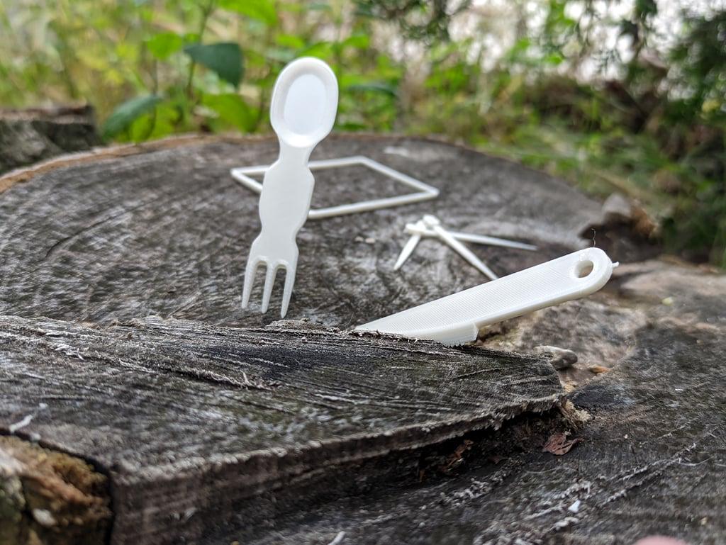 Camping Utensils Credit Card Size Flat-Pack Kit - Spoon, Fork, Knife and Toothpicks Compact Travel Cutlery Set for Hiking and Backpacking