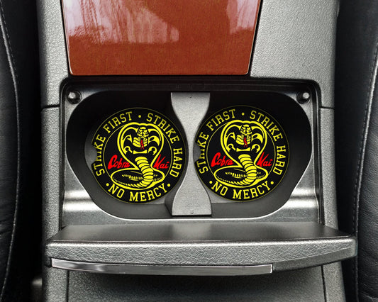 Cobra Kai Car Coasters - Ceramic 2-PK, Durable Drink Drink Coasters for Cars, Perfect Gift for Cobra Kai Fans & Collectors