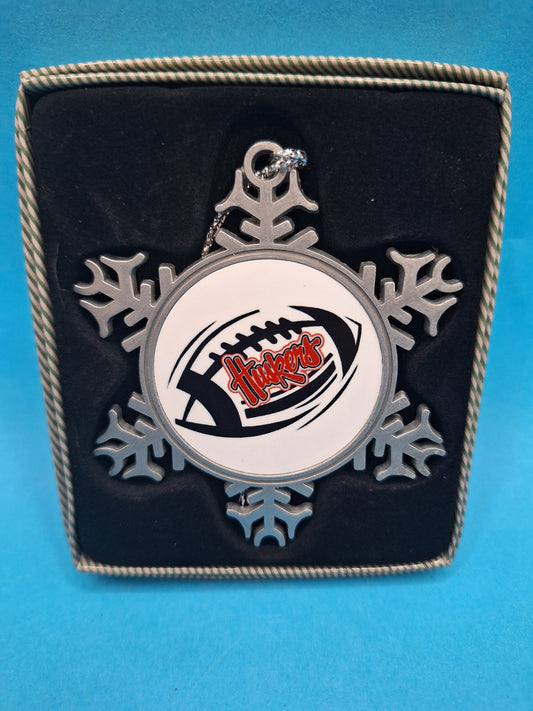Husker Black Football Pewter Snowflake Ornament