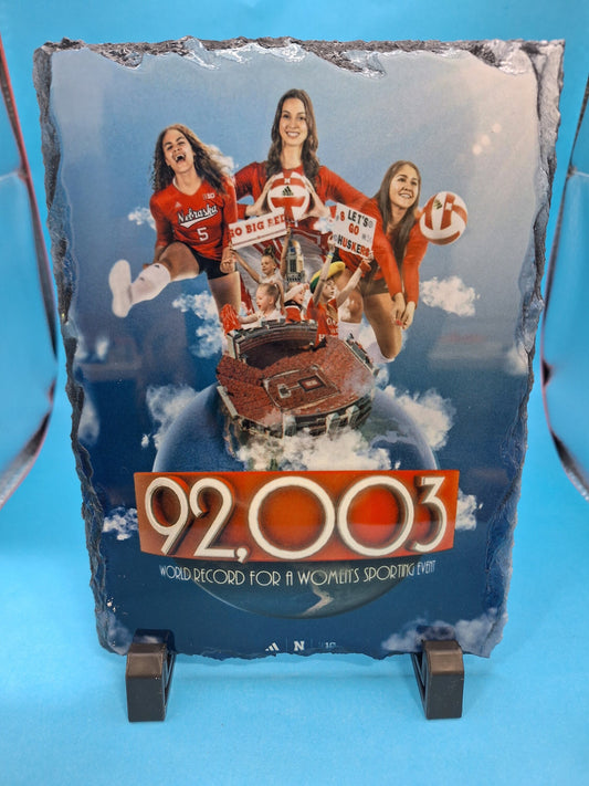 NE Volleyball Player World Record 92,003 Photo Slate w/ Black Feet Stand 5.5inx7.5in