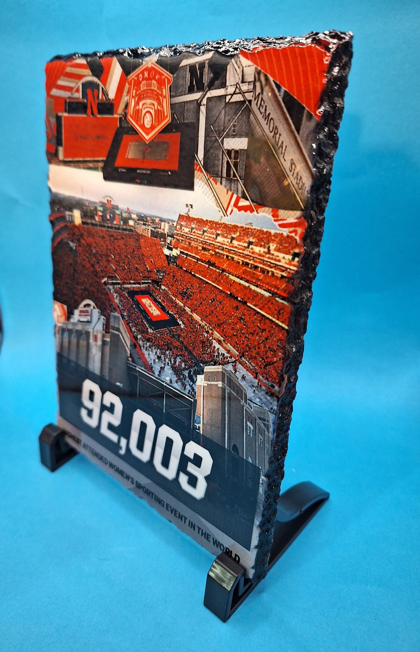 NE Volleyball World Record 92,003 Photo Slate w/ Black Feet Stand 7.9inx5.9in
