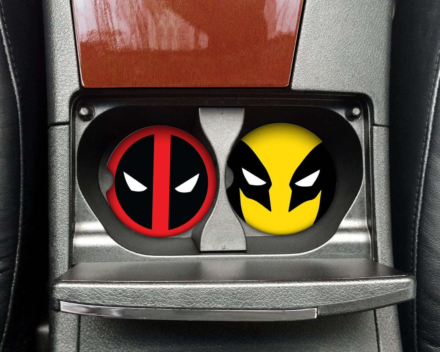 Deadpool Wolverine Car Coasters, 2-PK Ceramic Coasters with Cork Backing, Unique Gift for Marvel Fans  Car Accessories
