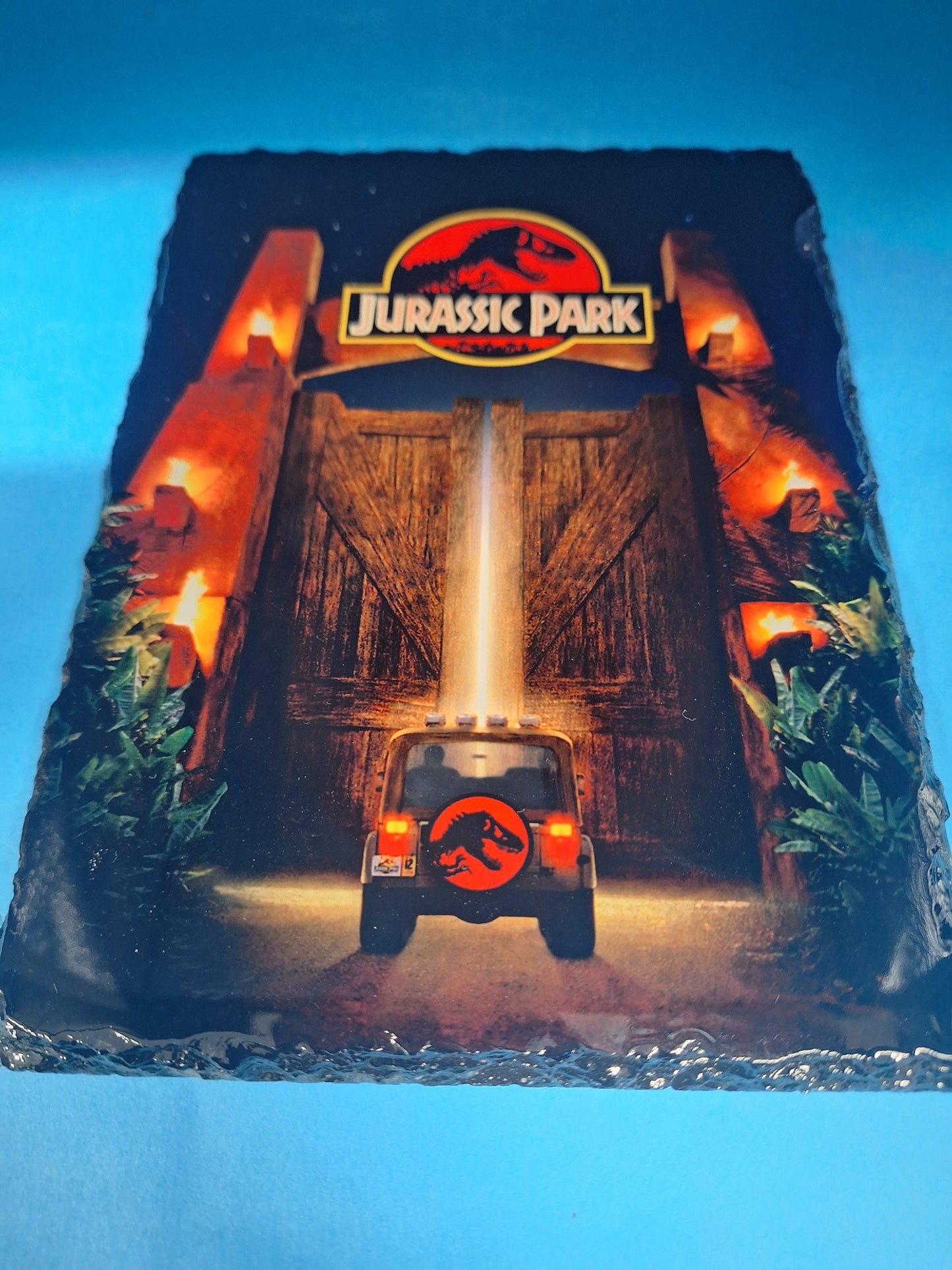 Jurassic Park Gate Photo Slate w/ Black Feet Stand 5.5inx7.5in