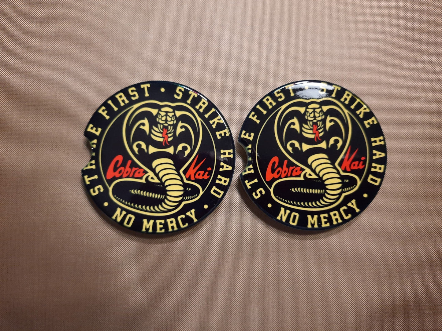 Cobra Kai Car Coasters - Ceramic 2-PK, Durable Drink Drink Coasters for Cars, Perfect Gift for Cobra Kai Fans & Collectors