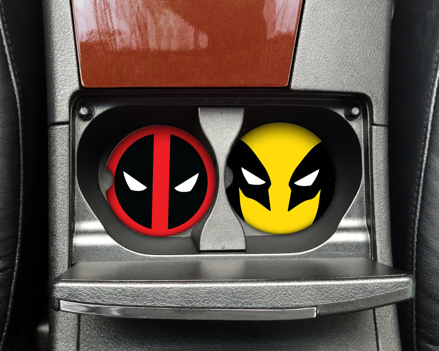 Deadpool Wolverine Car Coasters, 2-PK Ceramic Coasters with Cork Backing, Unique Gift for Marvel Fans  Car Accessories