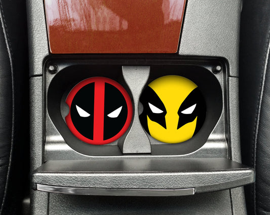 Deadpool Wolverine Car Coasters, 2-PK Ceramic Coasters with Cork Backing, Unique Gift for Marvel Fans  Car Accessories