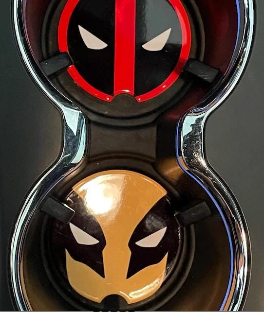 Deadpool Wolverine Car Coasters, 2-PK Ceramic Coasters with Cork Backing, Unique Gift for Marvel Fans  Car Accessories