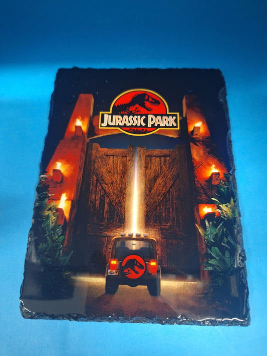 Jurassic Park Gate Photo Slate w/ Black Feet Stand 5.5inx7.5in