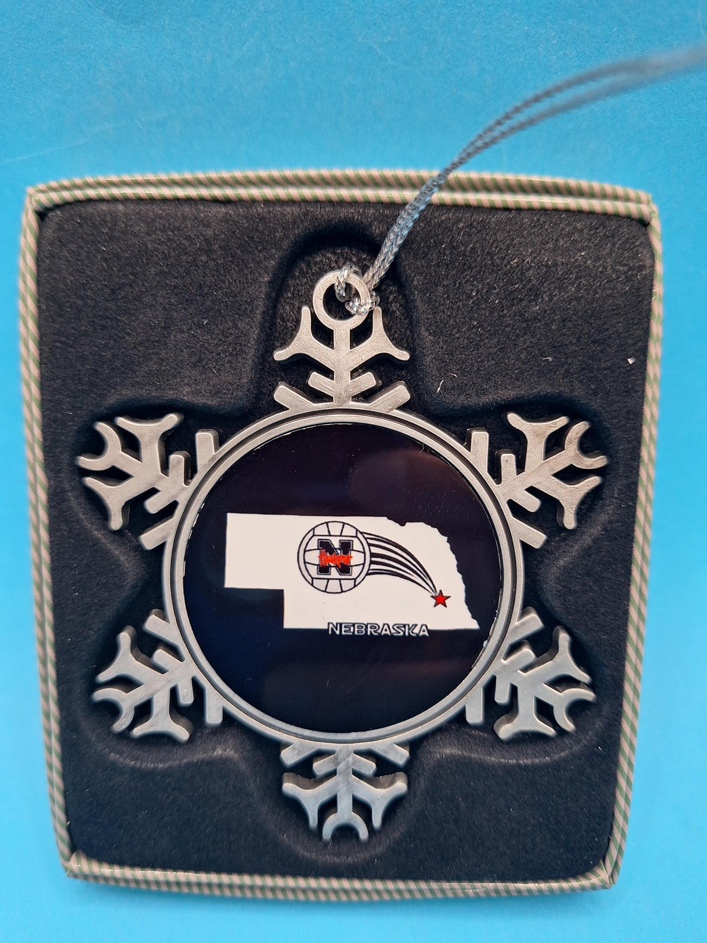 NE Black/White Volleyball State Pewter Snowflake Ornament
