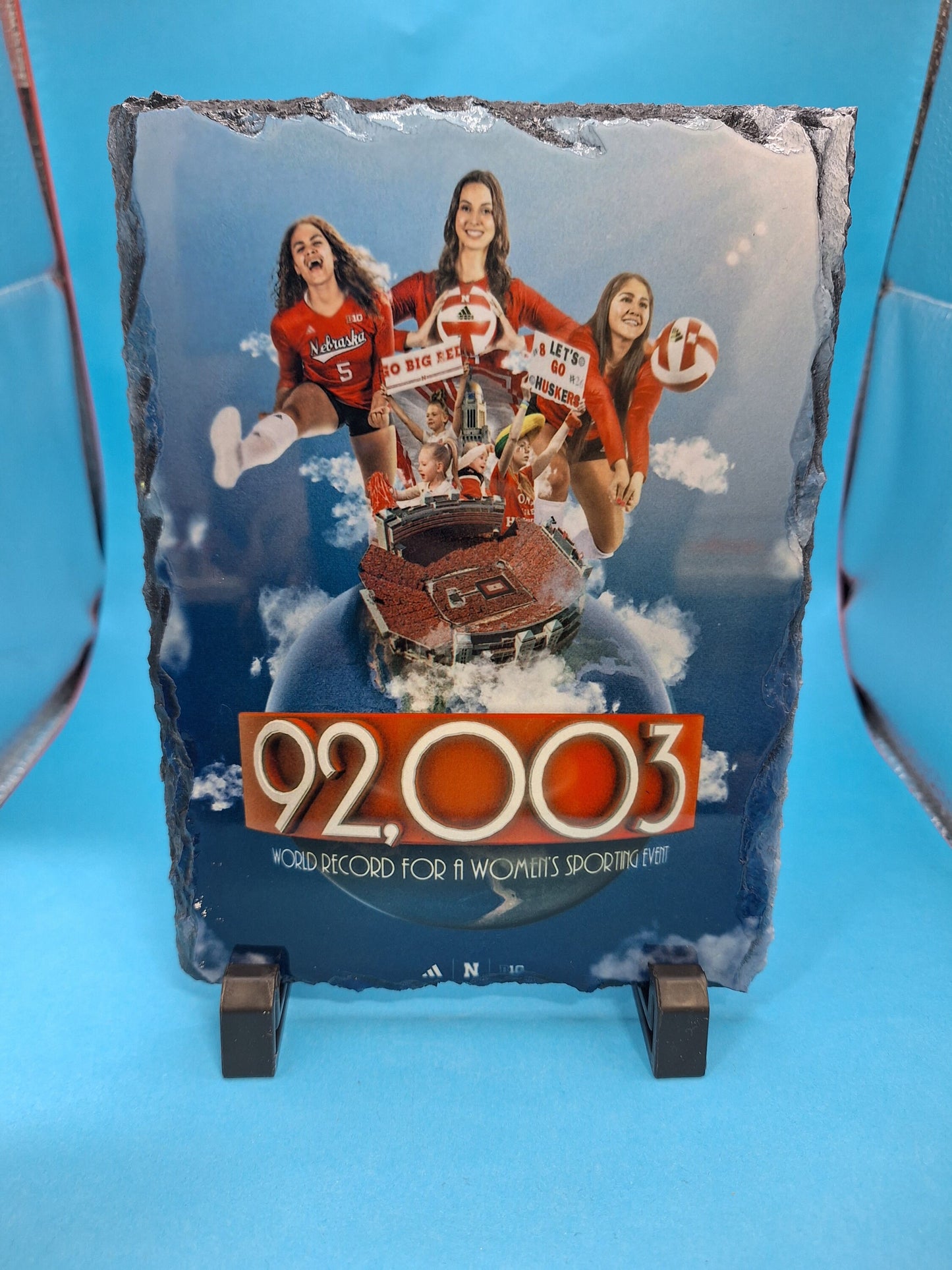 NE Volleyball Player World Record 92,003 Photo Slate w/ Black Feet Stand 5.5inx7.5in