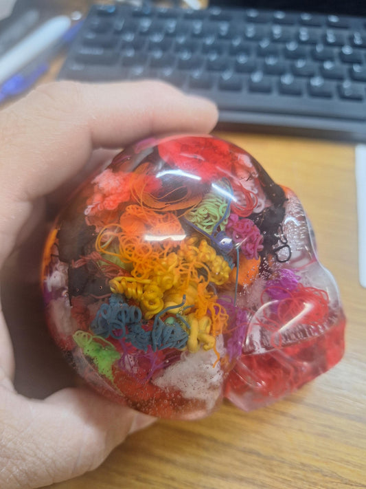 Unique Skull 3D Filament Resin Paper Weight cork pad - Unique 3D Printed Poop Filament Display Piece for Home Decor & Gifts. 1-of-a-kind.