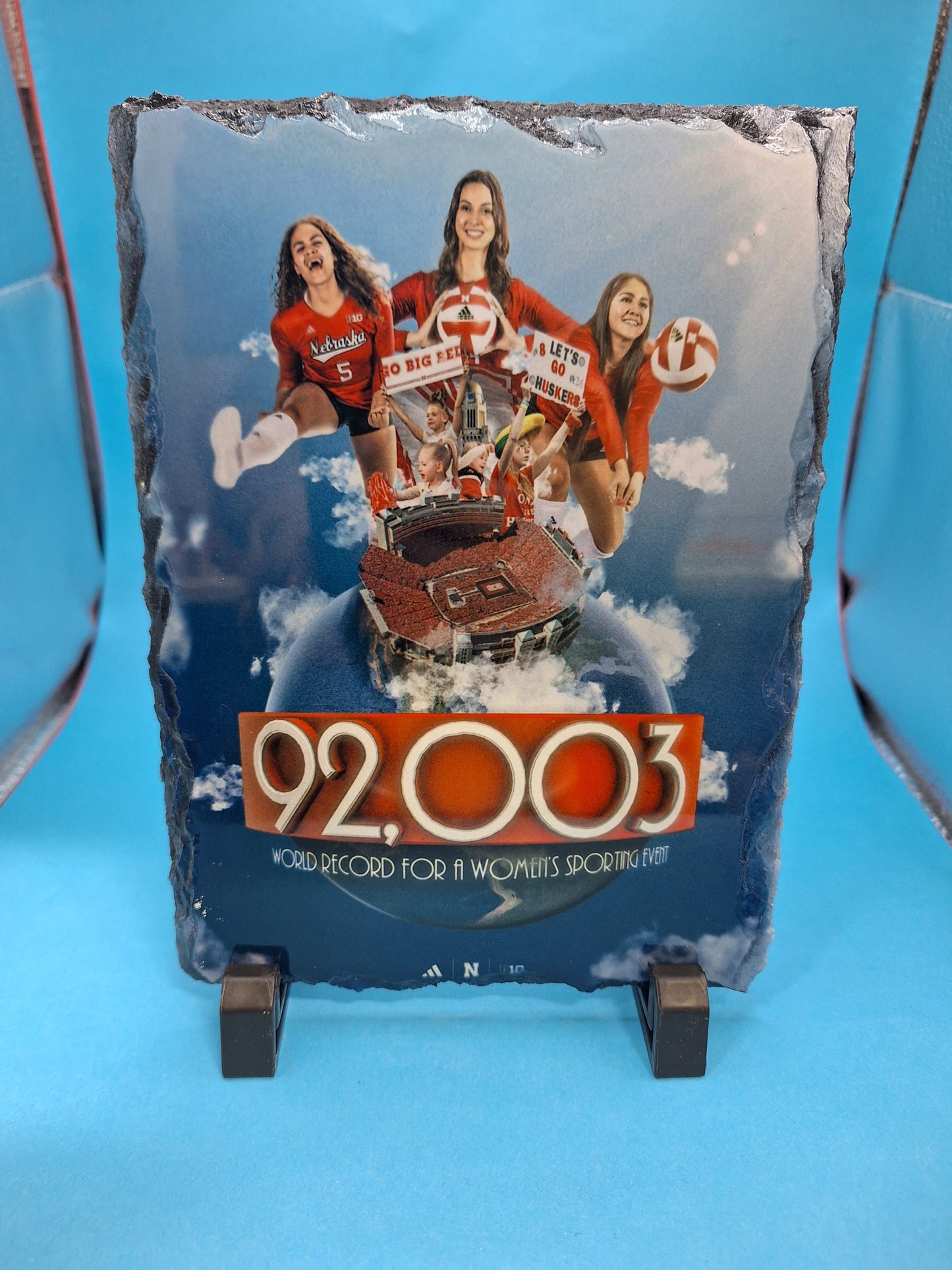 NE Volleyball Player World Record 92,003 Photo Slate w/ Black Feet Stand 5.5inx7.5in