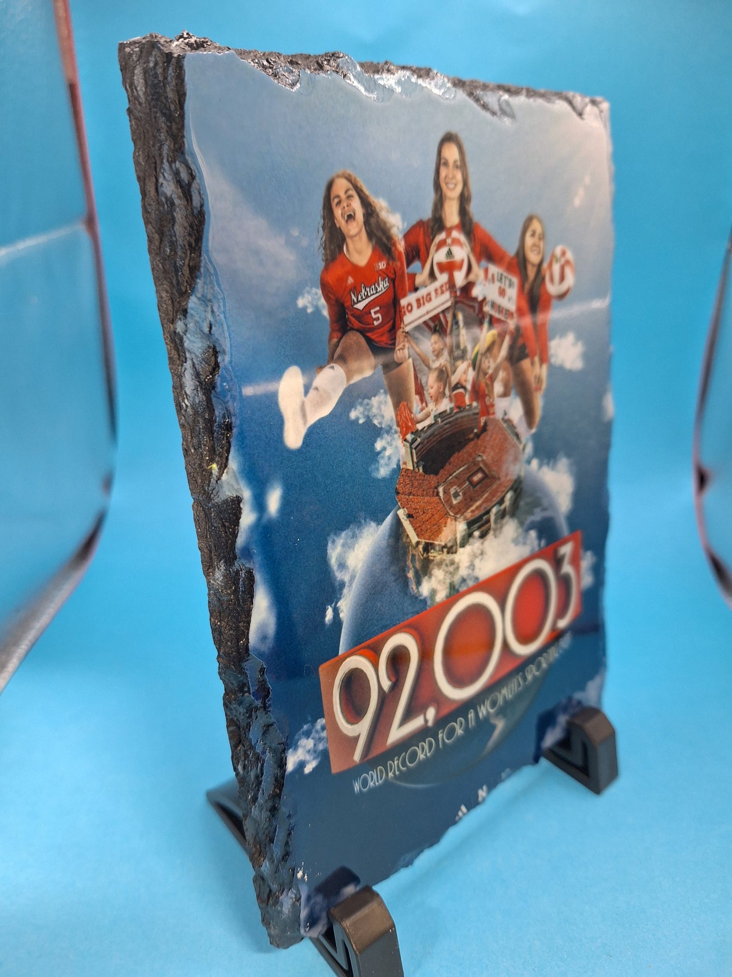 NE Volleyball Player World Record 92,003 Photo Slate w/ Black Feet Stand 5.5inx7.5in