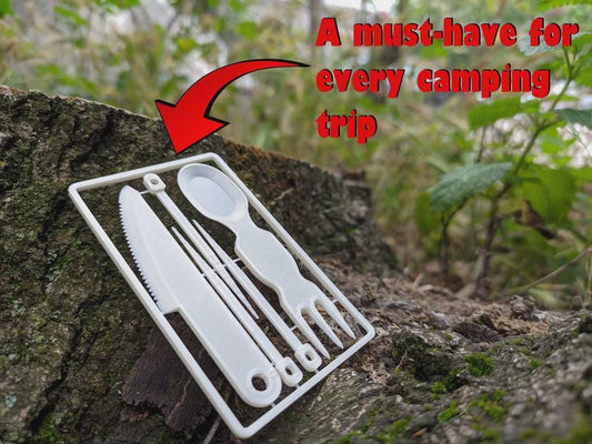 Camping Utensils Credit Card Size Flat-Pack Kit - Spoon, Fork, Knife and Toothpicks Compact Travel Cutlery Set for Hiking and Backpacking